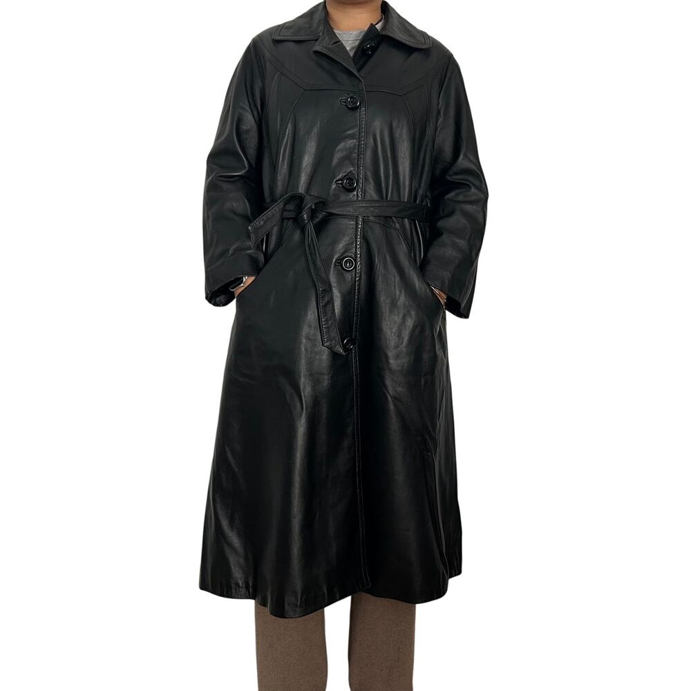 Vintage Francis Imports Genuine Leather Trench Coat Made in Spain (M/L)